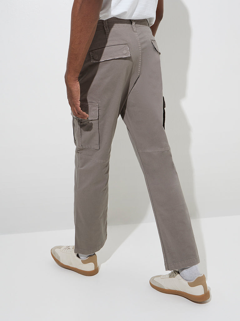 WES Casuals Grey Relaxed-Fit Mid-Rise Cargo Jeans - Image 4