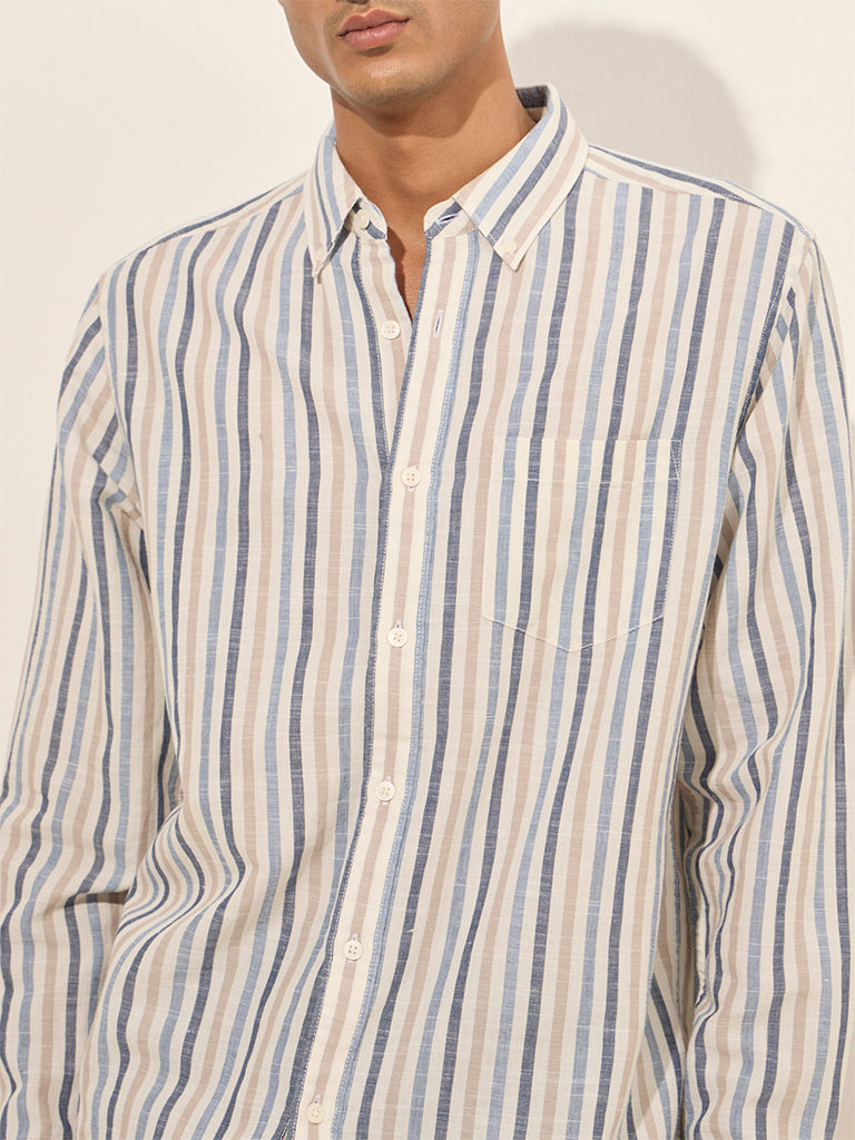 WES Casuals Multicolour Striped Relaxed-Fit Cotton Shirt - Image 2