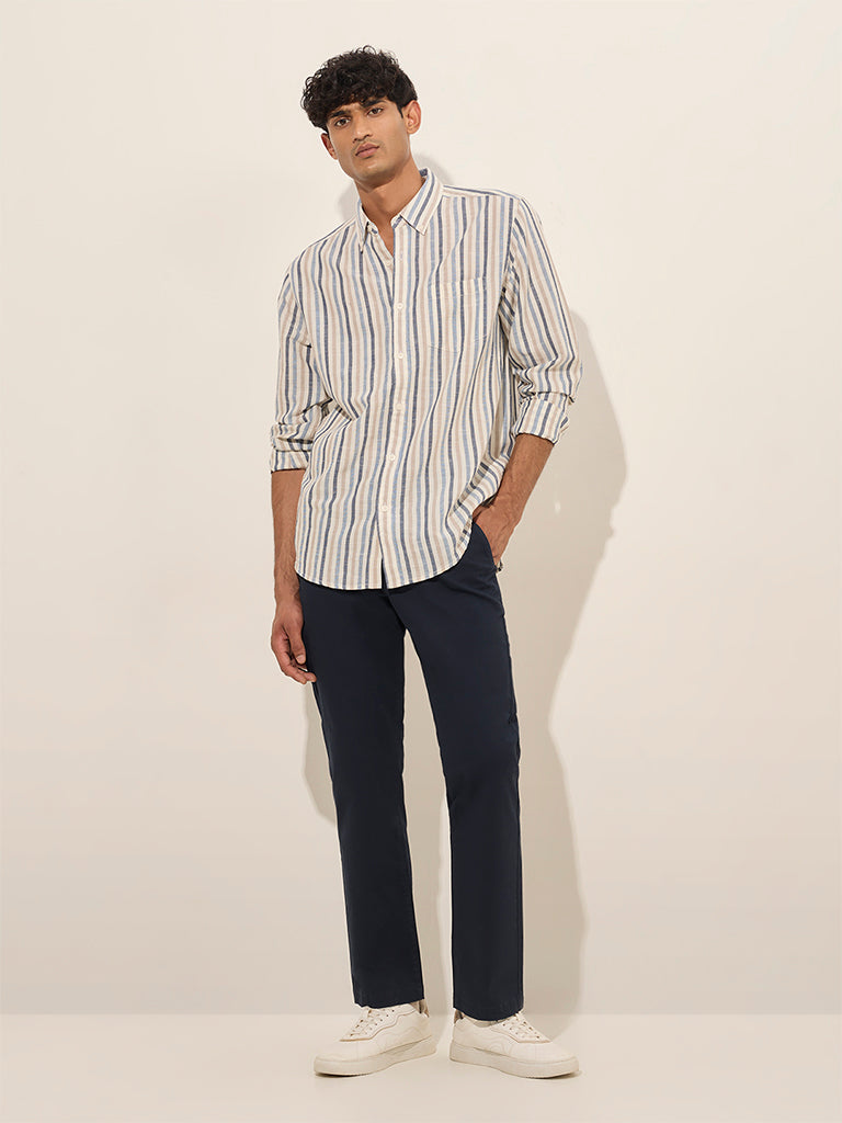WES Casuals Multicolour Striped Relaxed-Fit Cotton Shirt - Image 3
