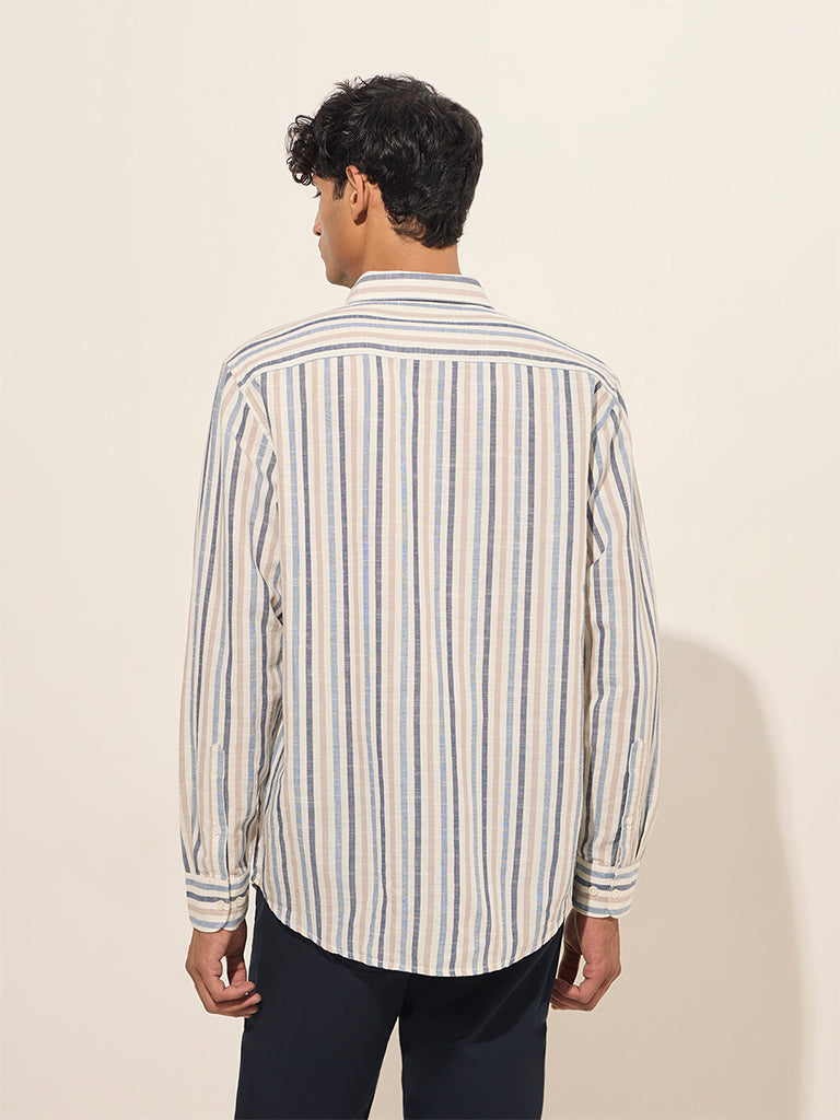 WES Casuals Multicolour Striped Relaxed-Fit Cotton Shirt - Image 4
