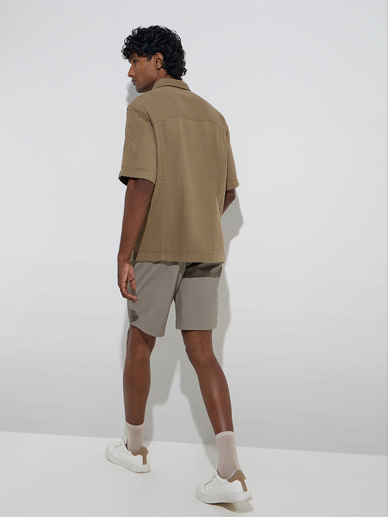 WES Casuals Khaki Solid Relaxed-Fit Cotton Shirt - Image 5