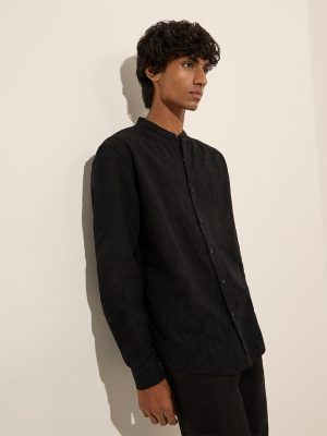 ETA Black Textured Relaxed-Fit Cotton Shirt