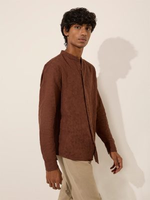 ETA Brown Textured Relaxed-Fit Cotton Shirt