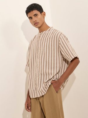 ETA Beige Embroidered Relaxed-Fit Cotton Shirt