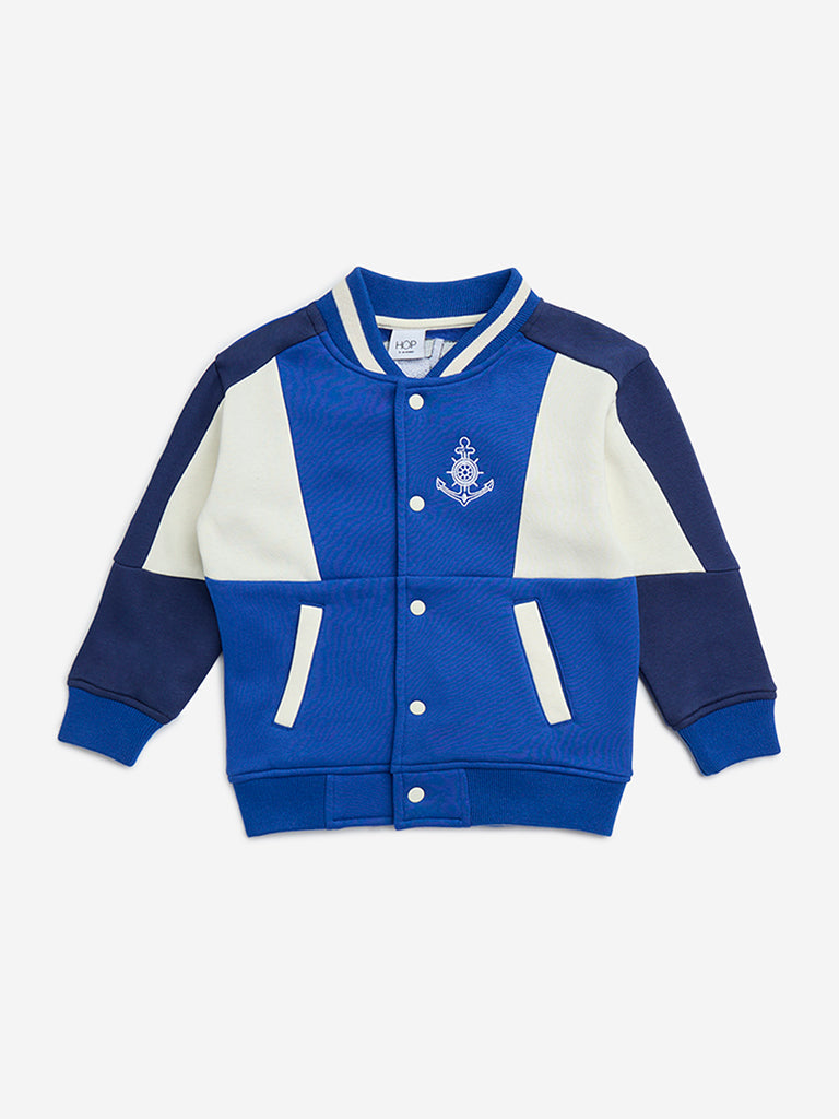 HOP Kids Blue Text Design Cotton-Blend Varsity Jacket - Image 2