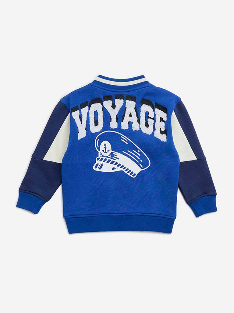 HOP Kids Blue Text Design Cotton-Blend Varsity Jacket - Image 3