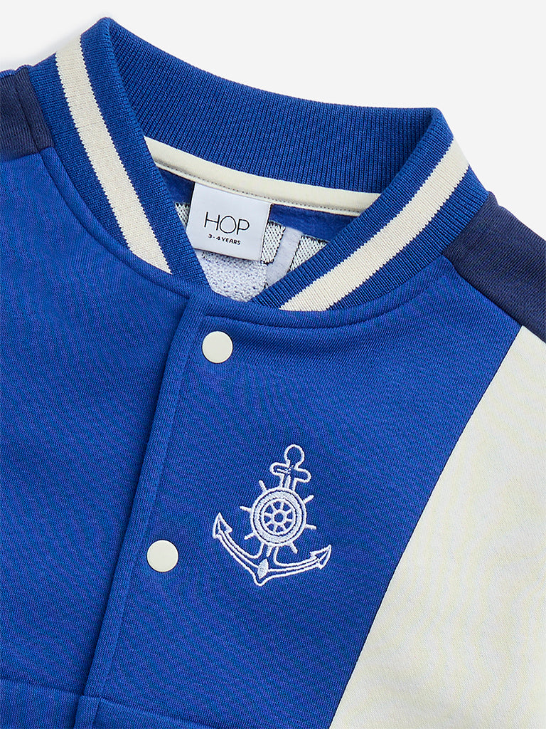 HOP Kids Blue Text Design Cotton-Blend Varsity Jacket - Image 4
