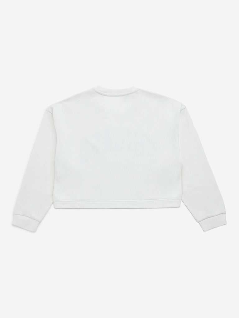 Y&F Kids White Text Patterned Cotton-Blend Sweatshirt - Image 2