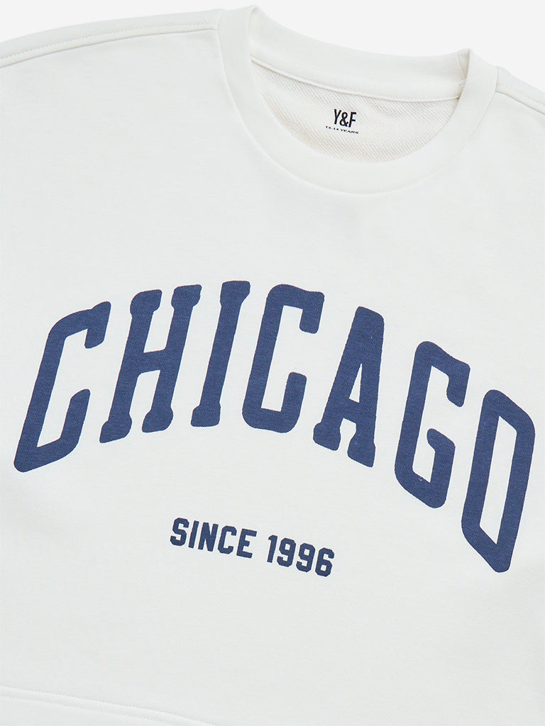 Y&F Kids White Text Patterned Cotton-Blend Sweatshirt - Image 3