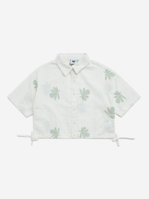 Y&F Kids Off-White Floral Embroidered Cotton Shirt