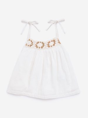 Y&F Kids White Crochet-Detailed Cotton Top