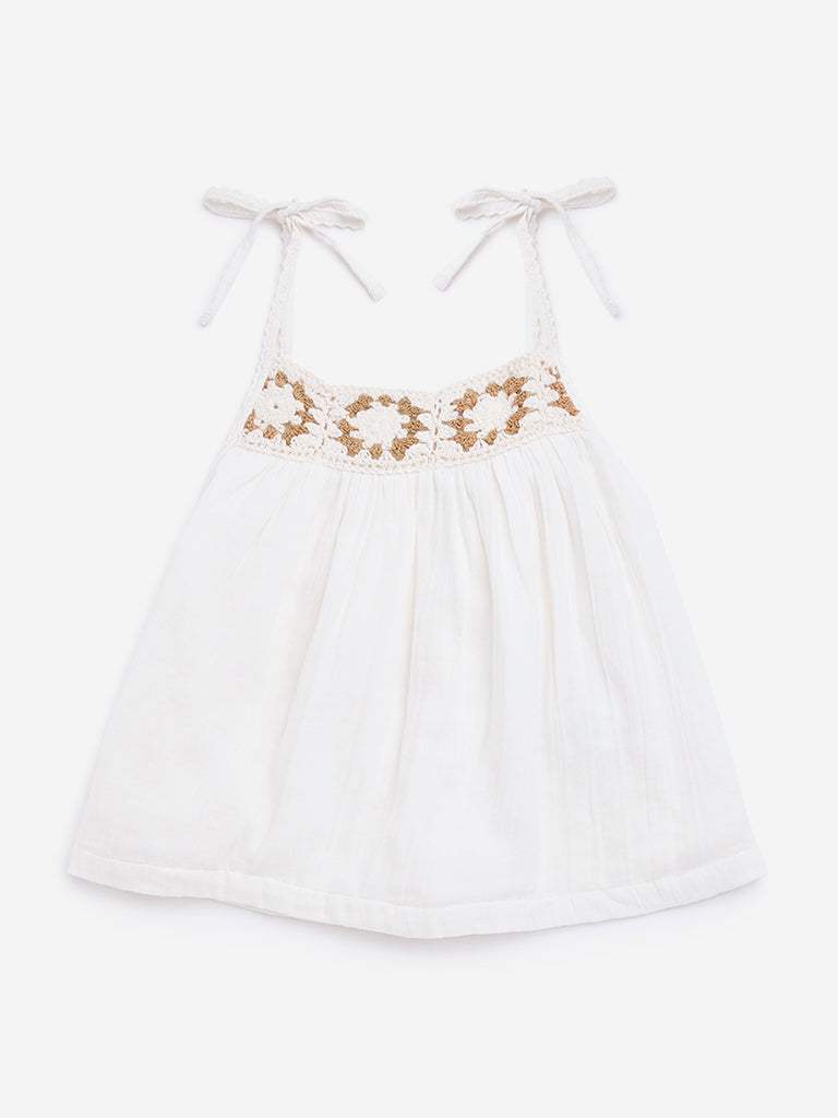 Y&F Kids White Crochet-Detailed Cotton Top