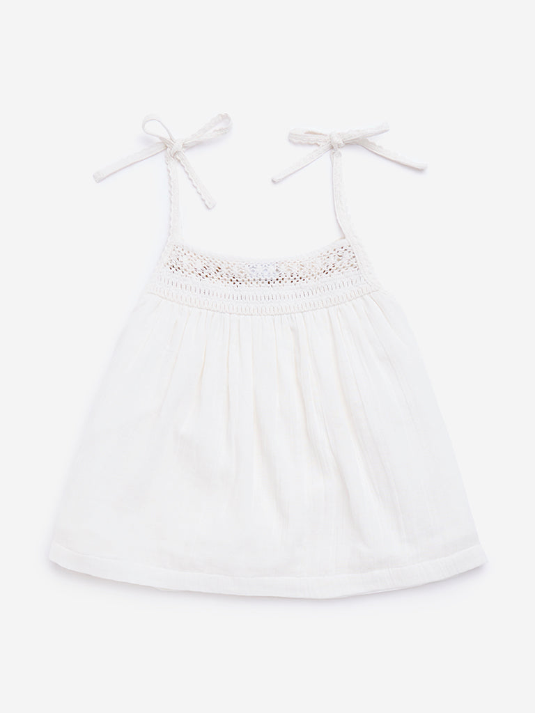 Y&F Kids White Crochet-Detailed Cotton Top - Image 2