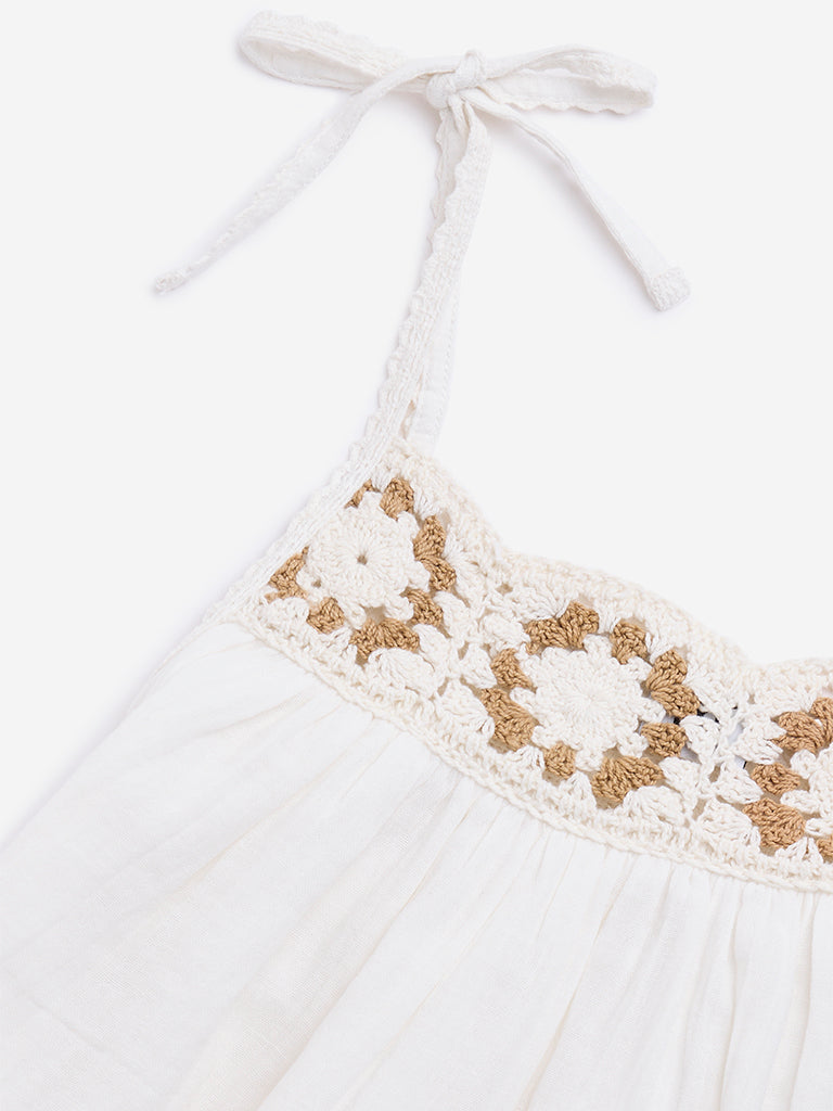 Y&F Kids White Crochet-Detailed Cotton Top - Image 3