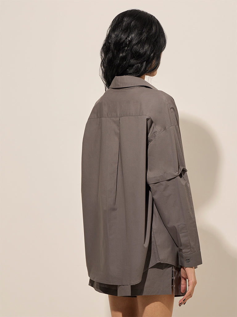 Nuon Grey Oversized Cotton Shirt - Image 4