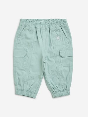 HOP Baby Mint Embroidered Mid-Rise Cotton Joggers
