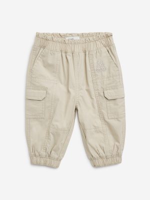 HOP Baby Beige Cargo-Style Mid-Rise Cotton Joggers