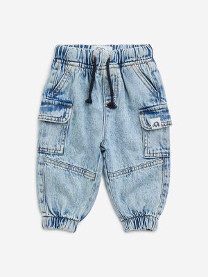 HOP Baby Light Blue Mid-Rise Denim Joggers