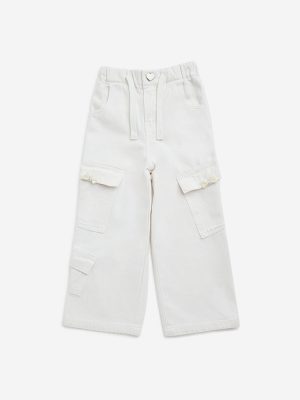 HOP Kids Off-White Cargo-Style Straight-Fit High-Rise Jeans