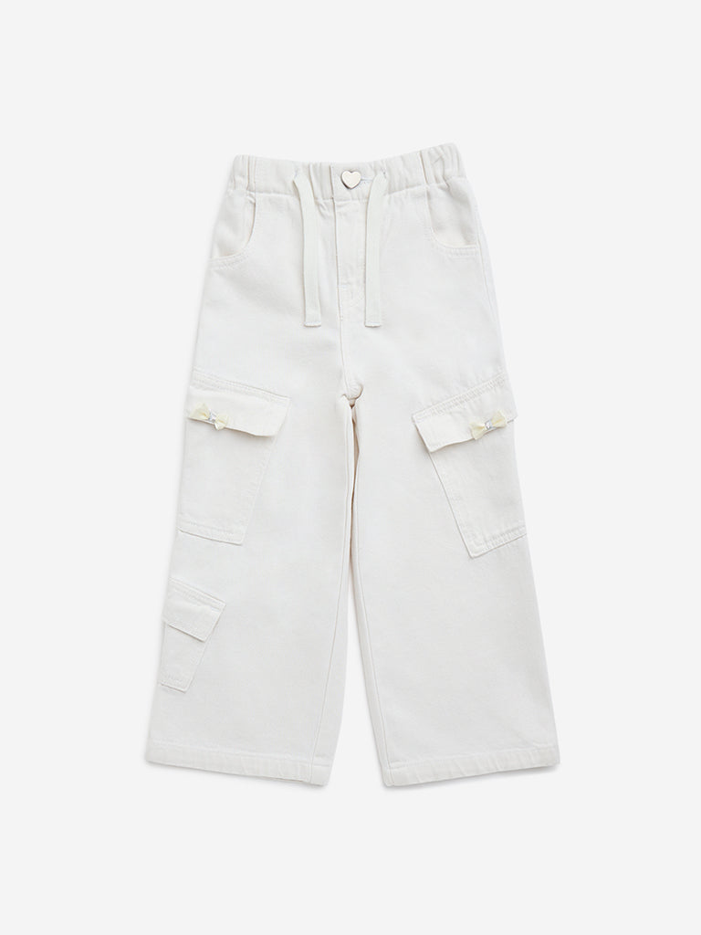 HOP Kids Off-White Cargo-Style Straight-Fit High-Rise Jeans