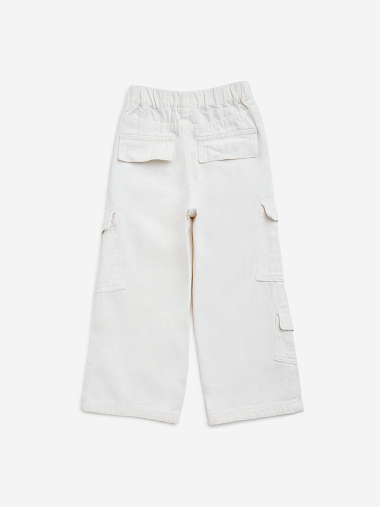 HOP Kids Off-White Cargo-Style Straight-Fit High-Rise Jeans - Image 2