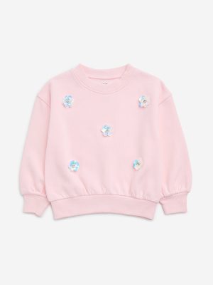 HOP Kids Light Pink Embellished Cotton-Blend Sweatshirt