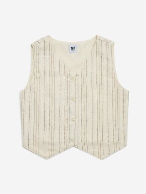 Y&F Kids Beige Striped Cotton-Blend Waistcoat