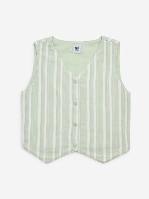 Y&F Kids Sage Striped Cotton-Blend Waistcoat