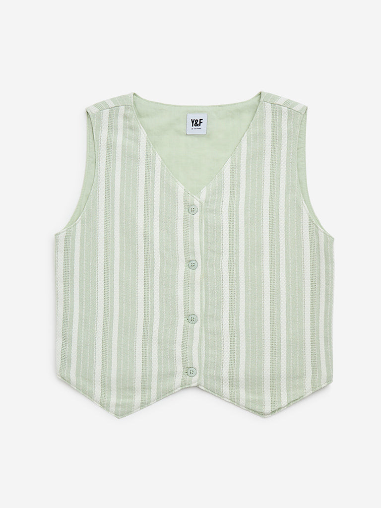 Y&F Kids Sage Striped Cotton-Blend Waistcoat