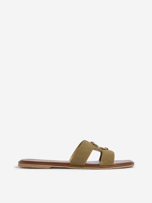 LUNA BLU Olive Cut-Out Detailed Buckled Slides
