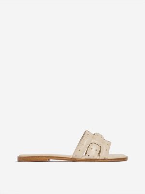 LUNA BLU Beige Stud-Detailed Slides