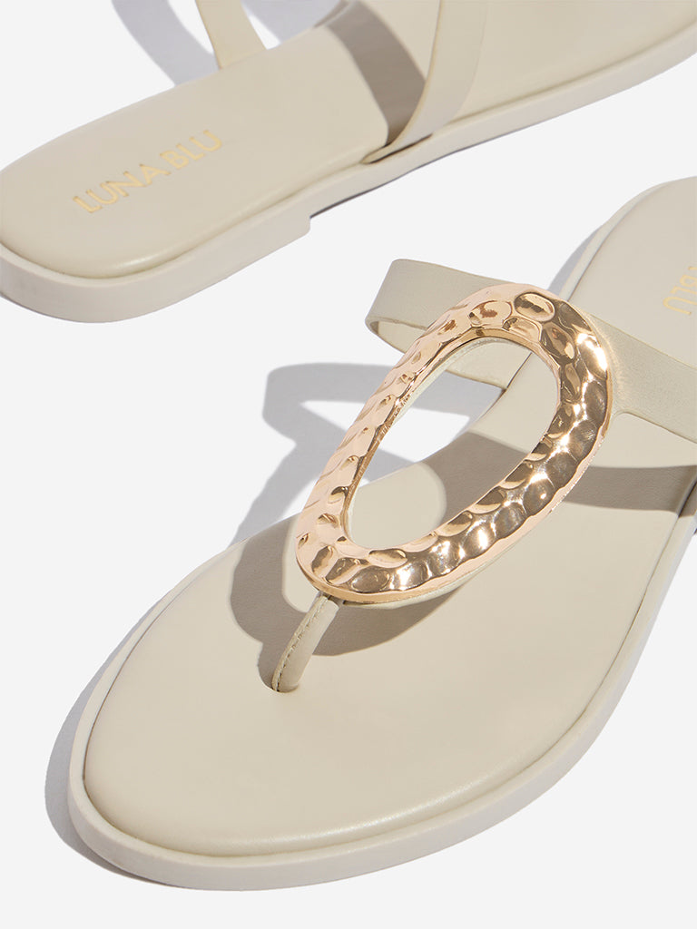 LUNA BLU Ivory Hardware-Detailed Thong-Strap Sandals - Image 3