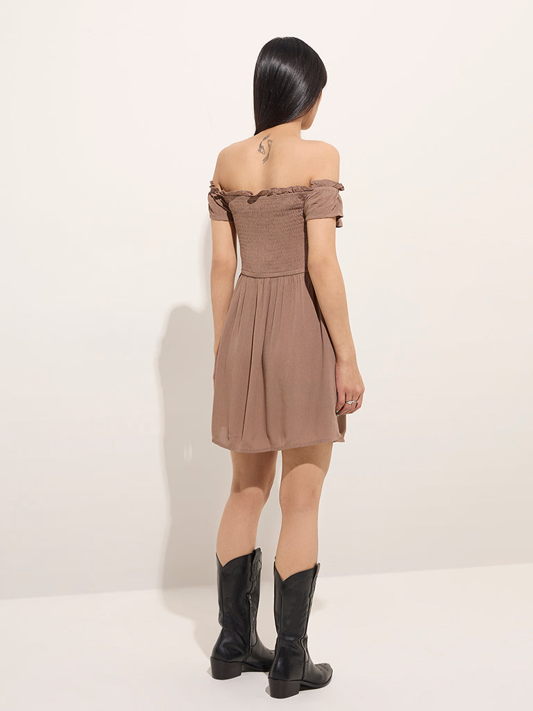 Nuon Brown Crinkle-Textured A-Line Dress - Image 5