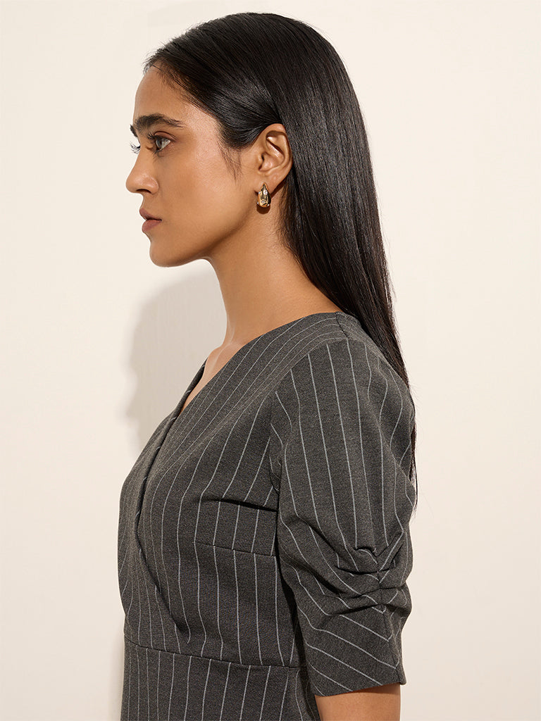 Wardrobe Grey Striped Wrap-Style Top - Image 2