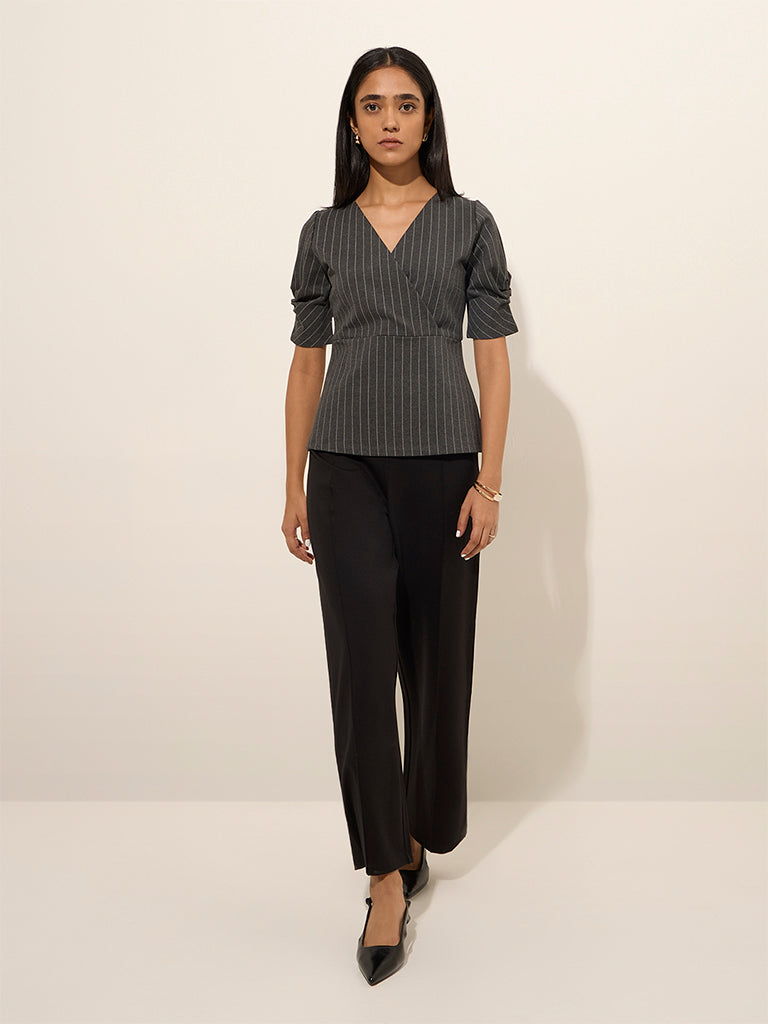 Wardrobe Grey Striped Wrap-Style Top - Image 3