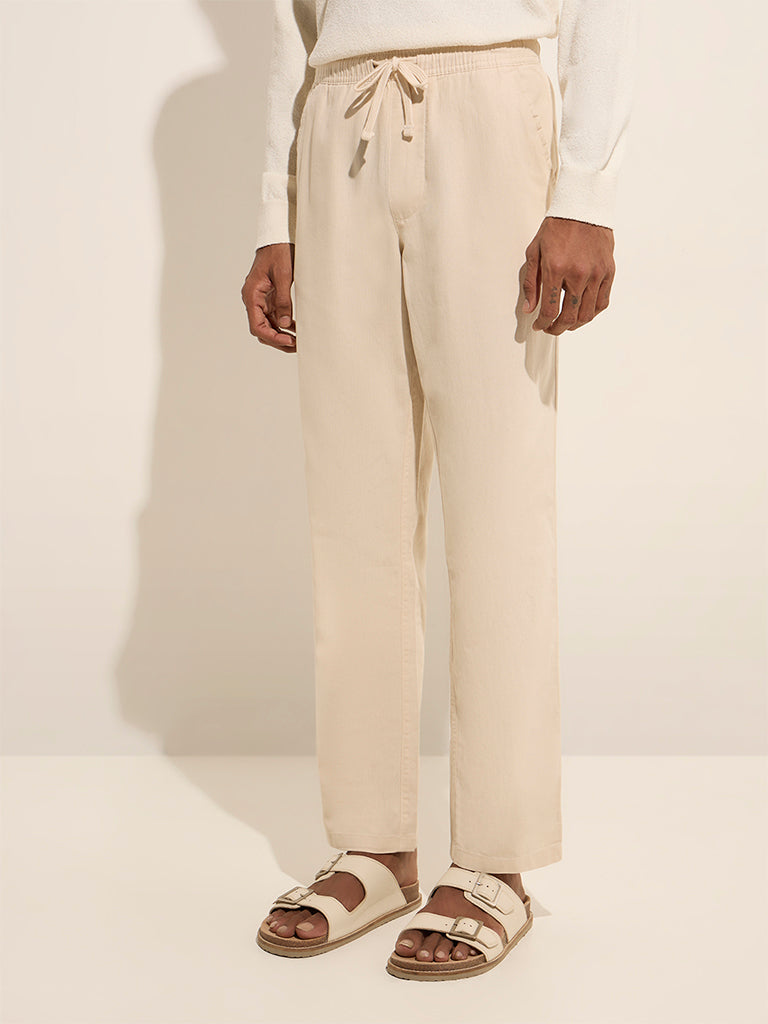 ETA Beige Mid-Rise Relaxed-Fit Cotton Chinos - Image 3