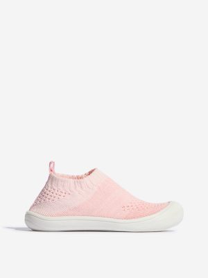 Yellow Pink Knit-Textured Slip-On Shoes