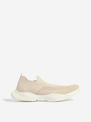 Yellow Beige Knit-Textured Slip-On Shoes