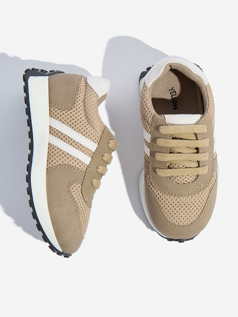 Yellow Taupe Mesh-Detailed Sneakers - Image 3