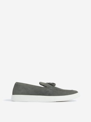 SOLEPLAY Grey Suede Leather Tassel Loafers