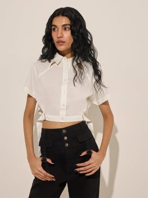 Nuon White Cut-Out Detailed Cotton Blouse