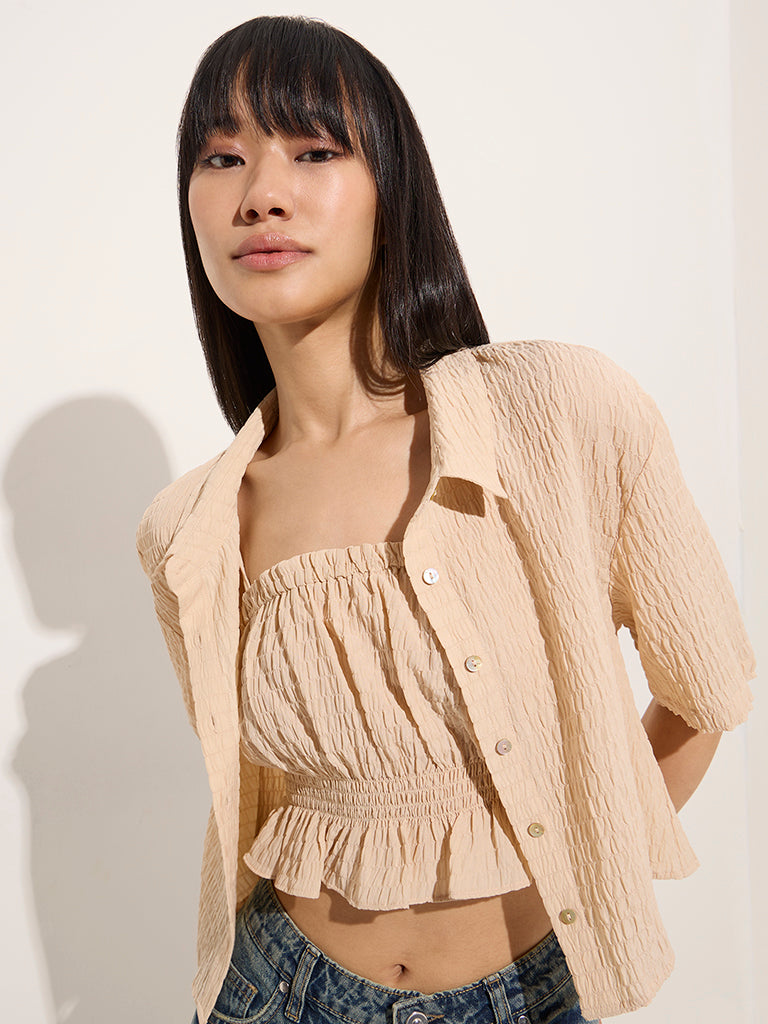 Nuon Beige Crinkle-Textured Shirt with Camisole - Image 2