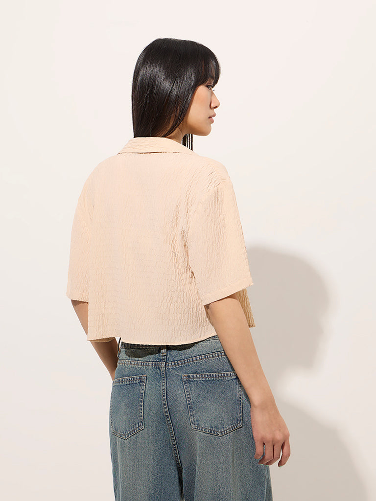 Nuon Beige Crinkle-Textured Shirt with Camisole - Image 4