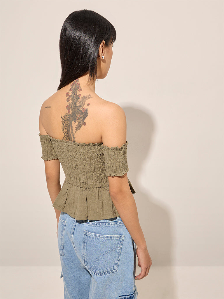 Nuon Olive Smocked Design Top - Image 4