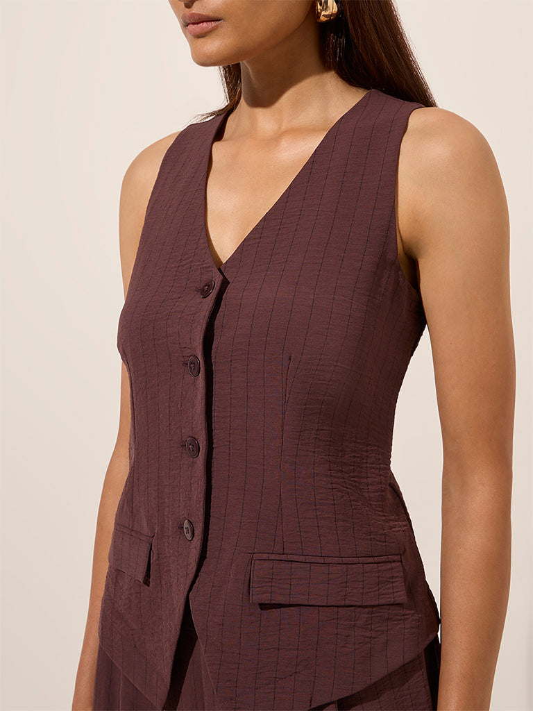 Wardrobe Brown Striped Waistcoat-Style Top - Image 2