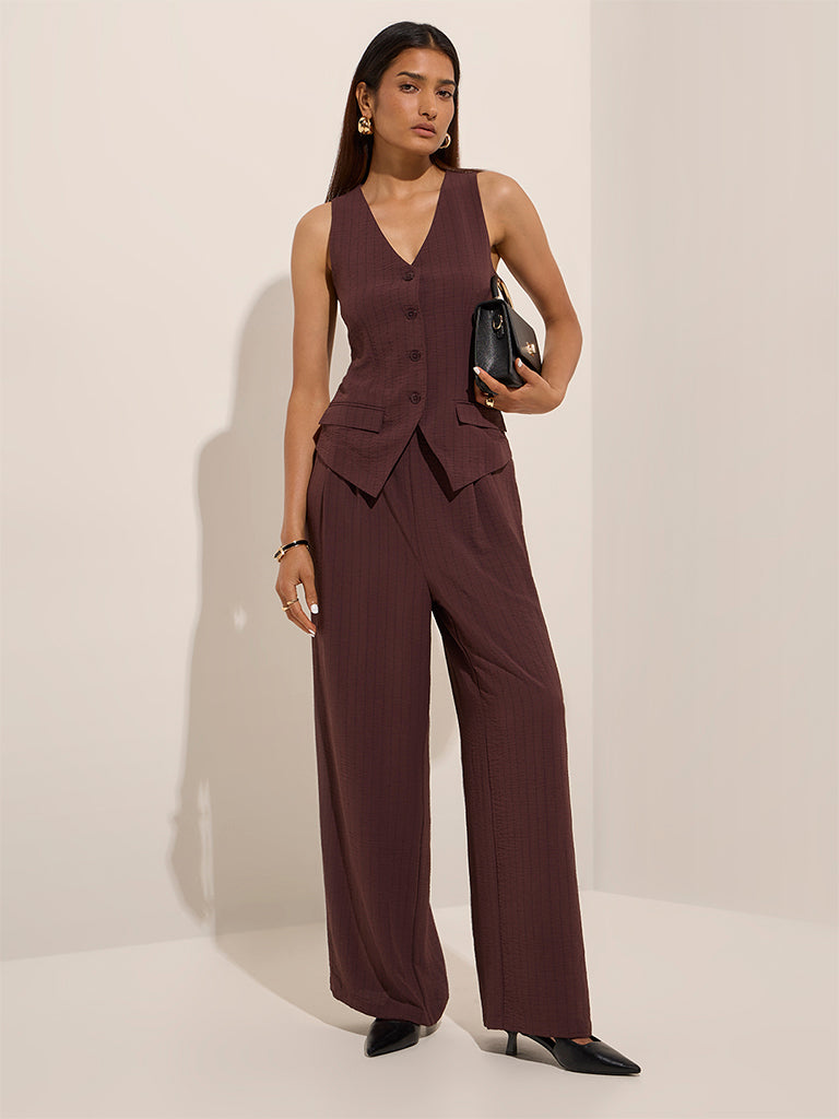 Wardrobe Brown Striped Waistcoat-Style Top - Image 3