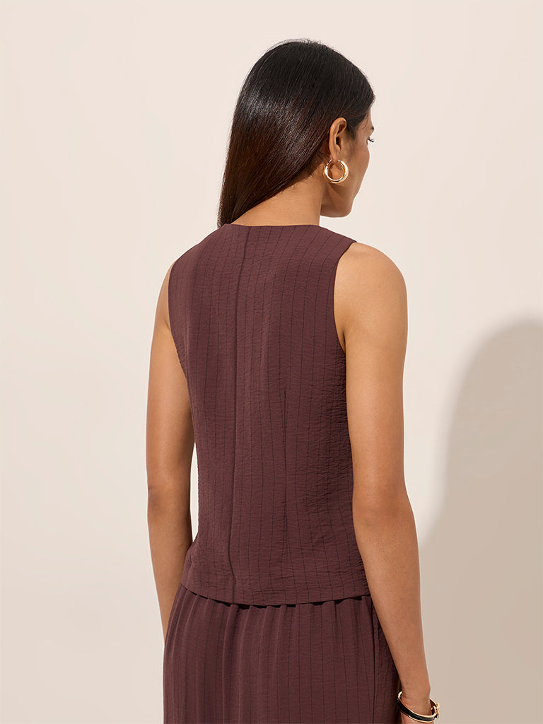 Wardrobe Brown Striped Waistcoat-Style Top - Image 4