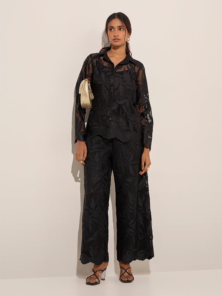 LOV Black Leaf Detailed Lace Shirt - Image 3