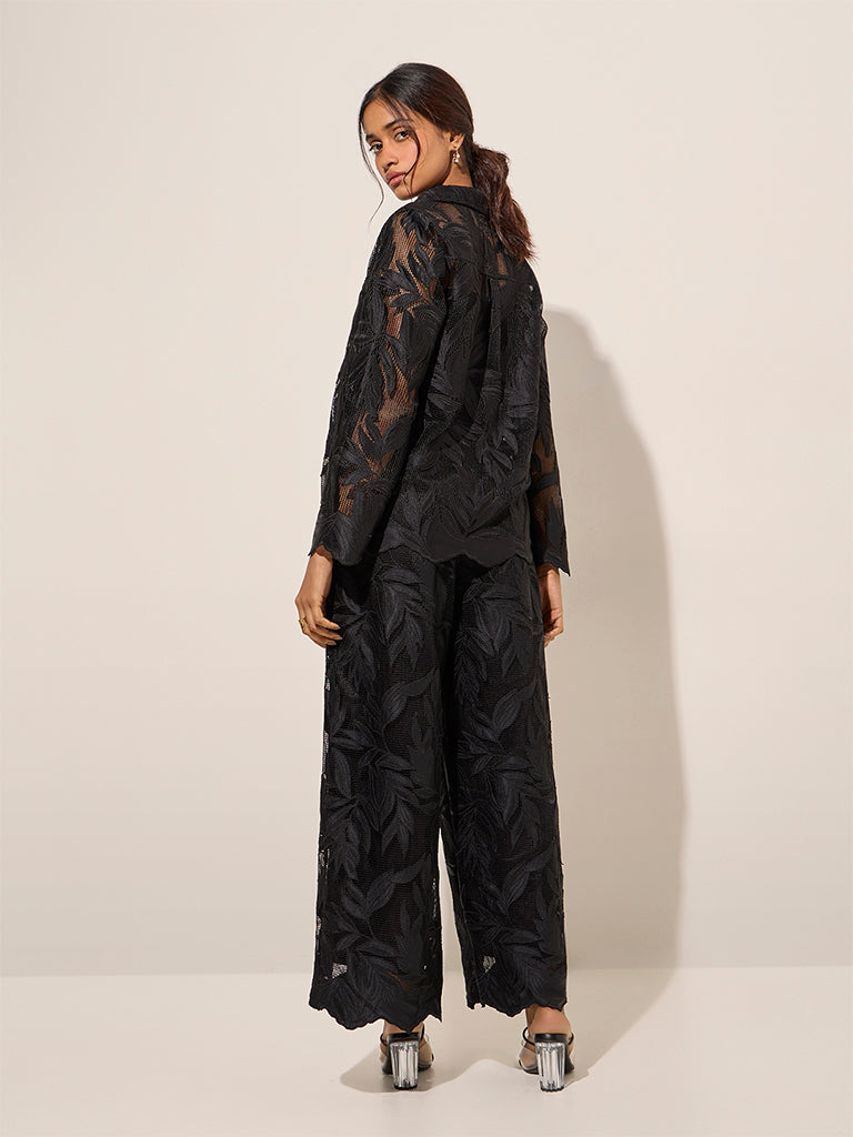 LOV Black Leaf Detailed Lace Shirt - Image 4