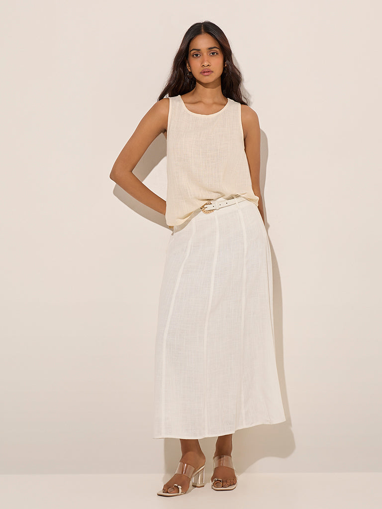 LOV Off-White Solid Linen-Blend Blouse - Image 3